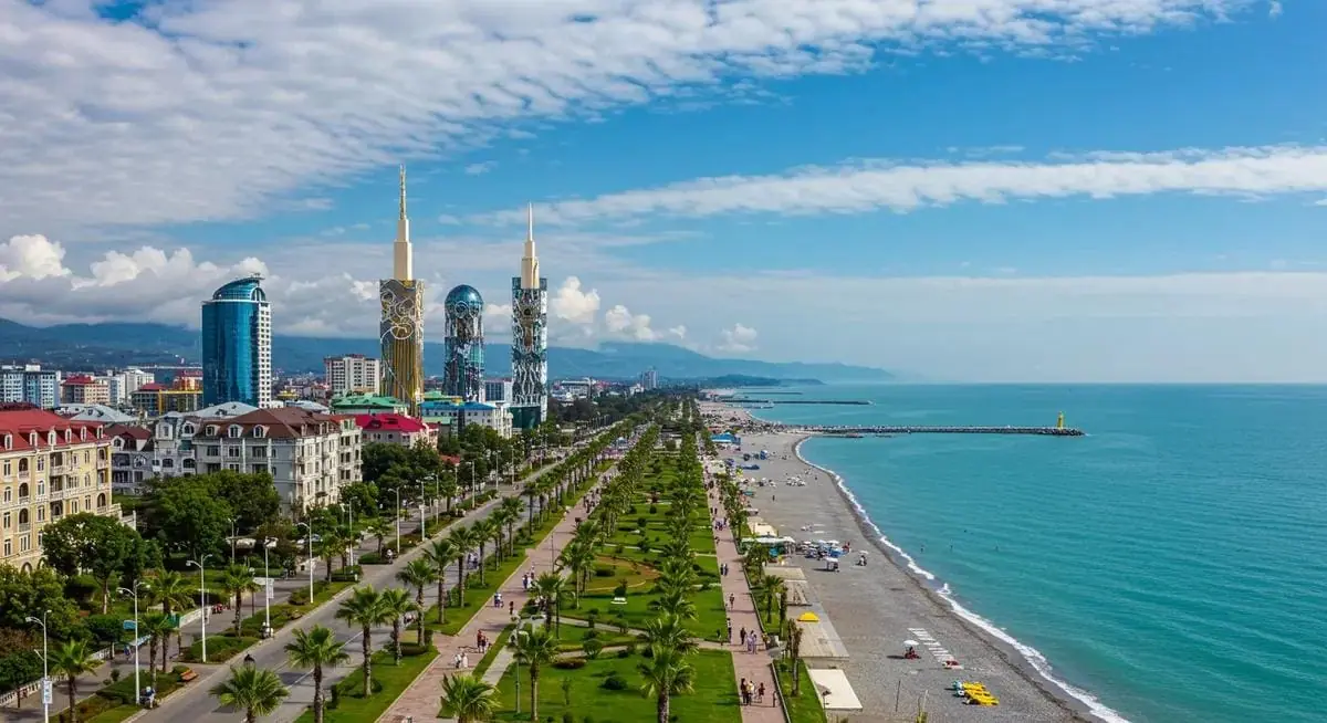 The palm-lined Black Sea seafront at Batumi, Georgia