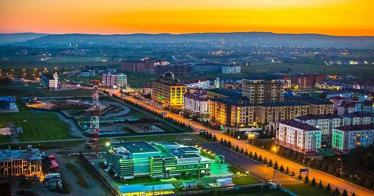 Magas, Ingushetia, lit at dusk