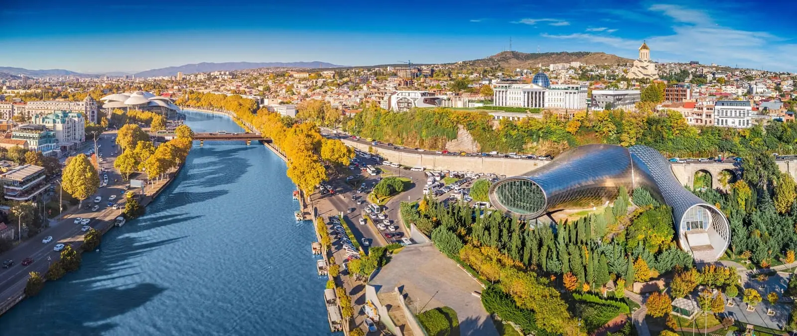 The Mtkvari river running through Tbilisi, Georgia