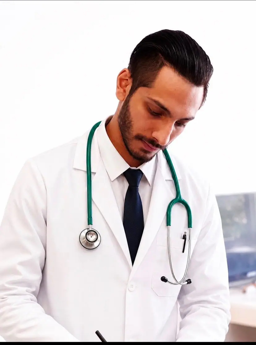 A member of the Doctors Build International team in a white coat with a stethoscope