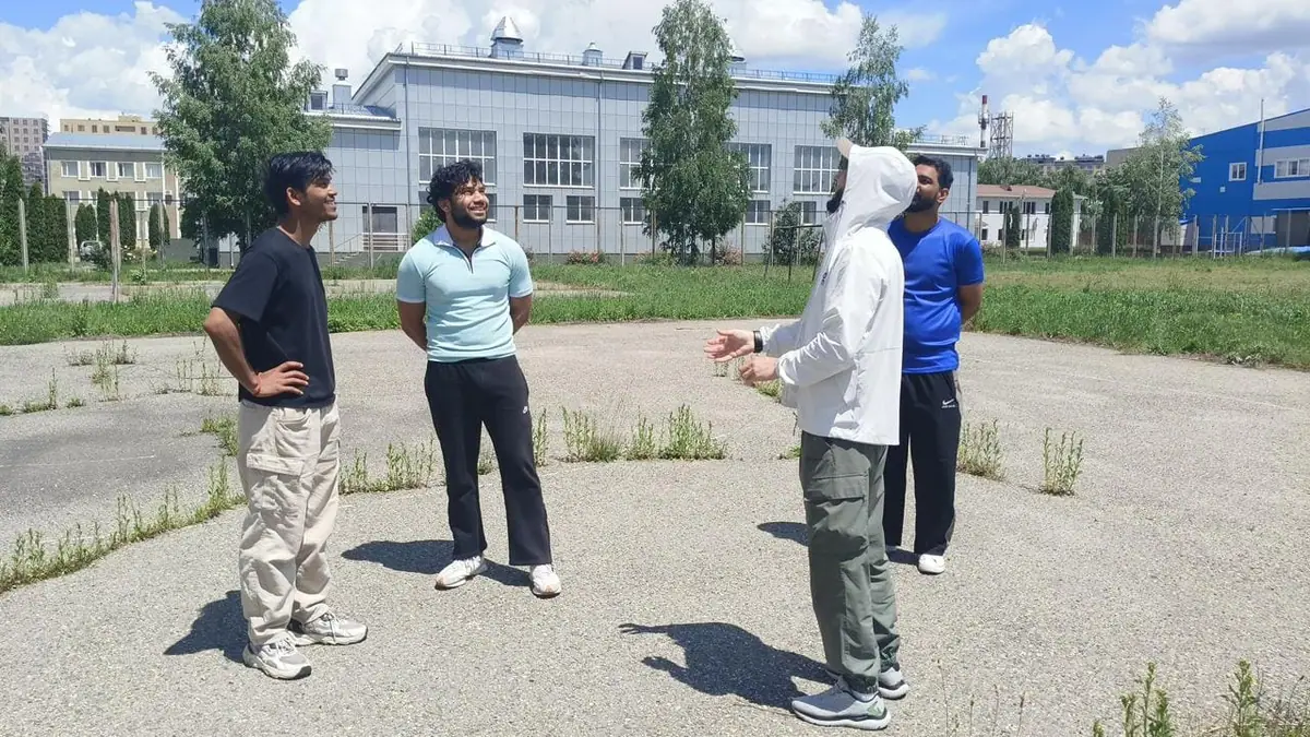 Indian students on the grounds of North Caucasian State Academy in Cherkessk