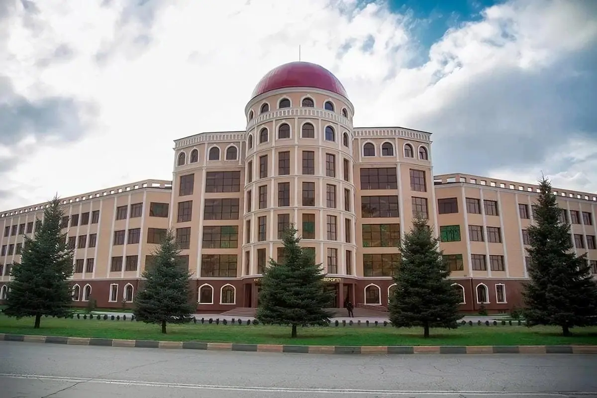 The domed main building of Ingush State University in Magas